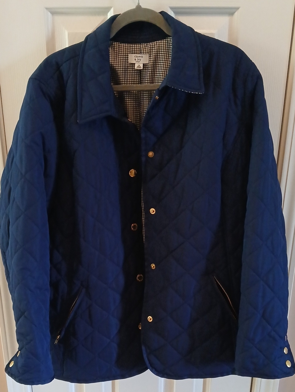 Crown & ivy Women's Quilted Navy Jacket